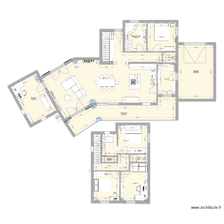 Maison 150 m2 . Plan de 13 pièces et 197 m2