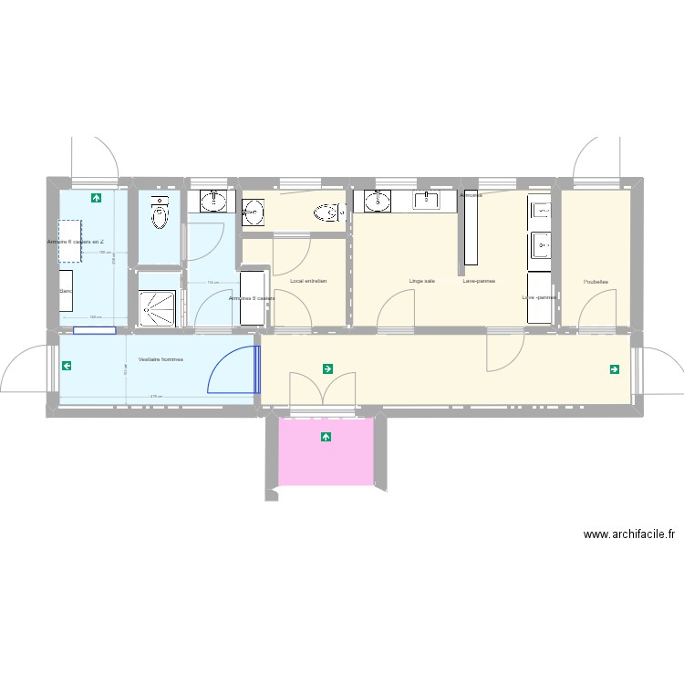 ORMES VESTIAIRE  HOMMES   TRANSITOIRE. Plan de 11 pièces et 55 m2