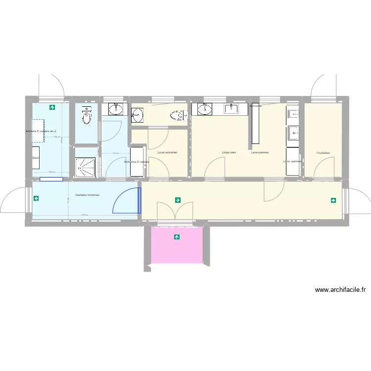 ORMES VESTIAIRE  HOMMES   TRANSITOIRE. Plan de 