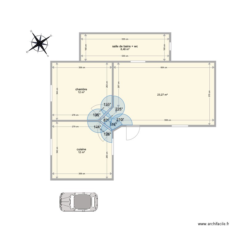 Aménagement 1. Plan de 4 pièces et 56 m2