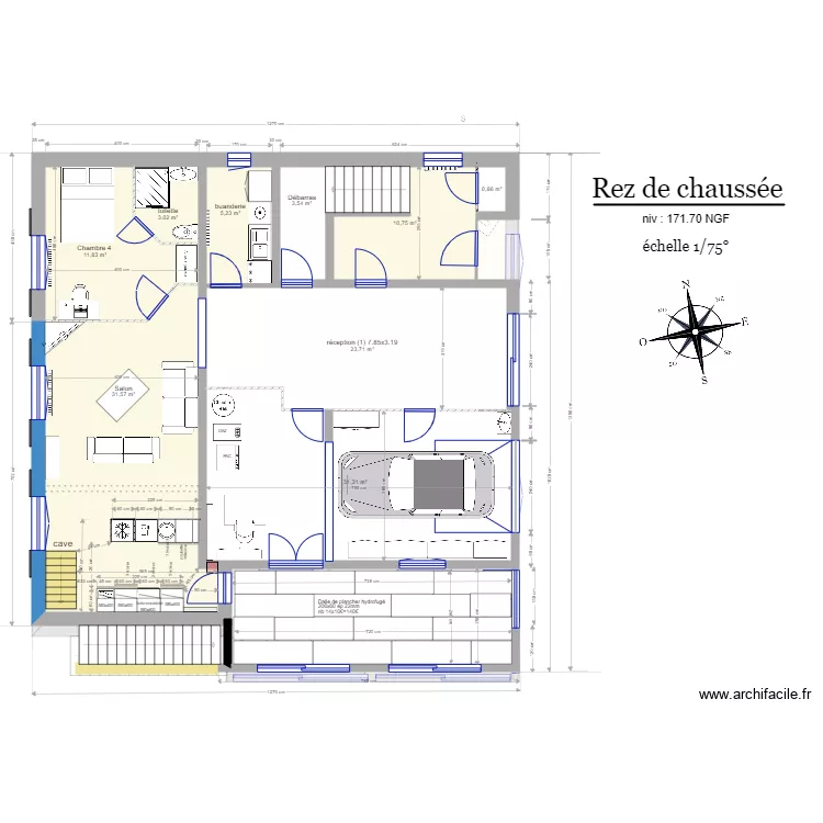 Rez de Chauss&eacute;e sous terrasse. Plan de 