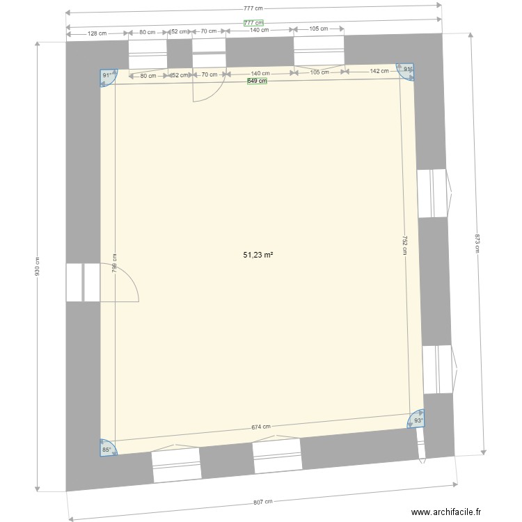 Extension. Plan de 1 pièce et 51 m2