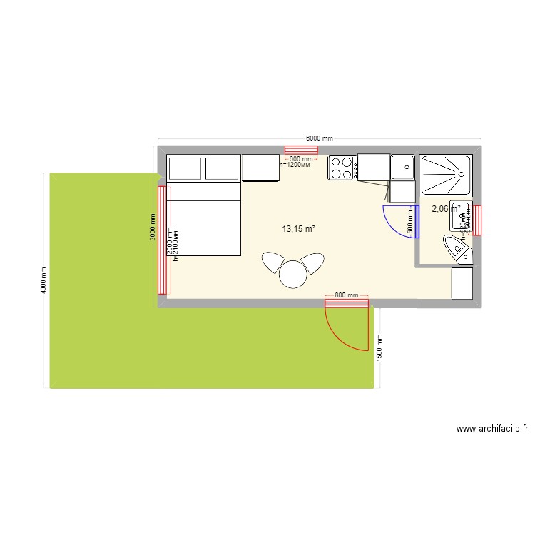 p15 111 Крым 3м. Plan de 3 pièces et 28 m2