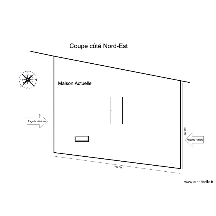 Coupe Nord-Est sans dépendance. Plan de 1 pièce et 75 m2