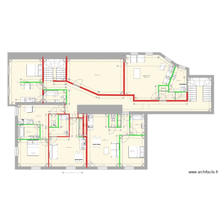 brizeux 5 6 7 8 9 etat actuel. Plan de 22 pièces et 227 m2