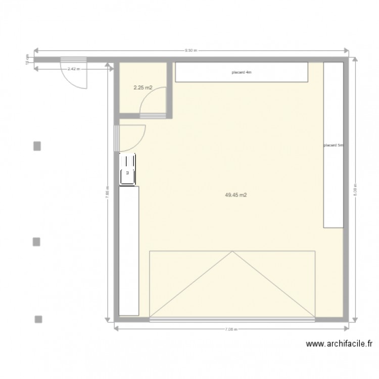 garage. Plan de 2 pièces et 52 m2