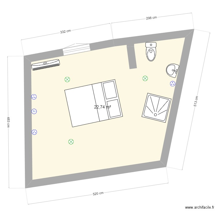 1er etage VEDENE. Plan de 1 pièce et 23 m2