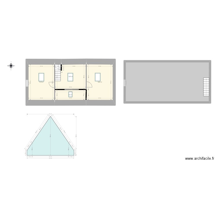 Combles nues. Plan de 5 pièces et 128 m2