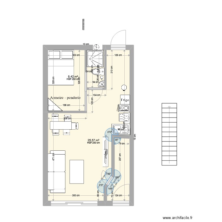 studio v2. Plan de 2 pièces et 34 m2