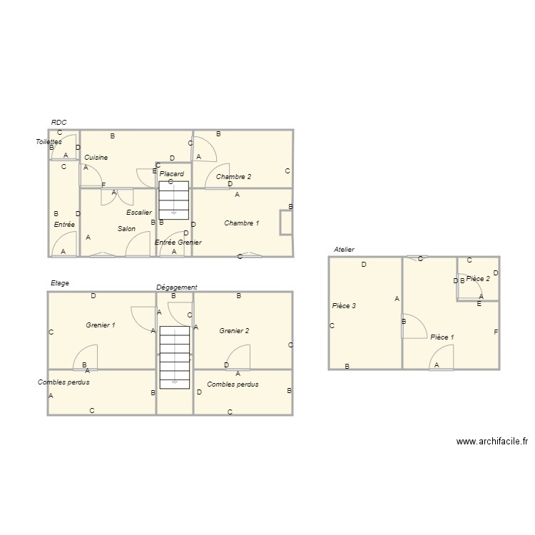 Croquis PRINCE. Plan de 17 pièces et 61 m2