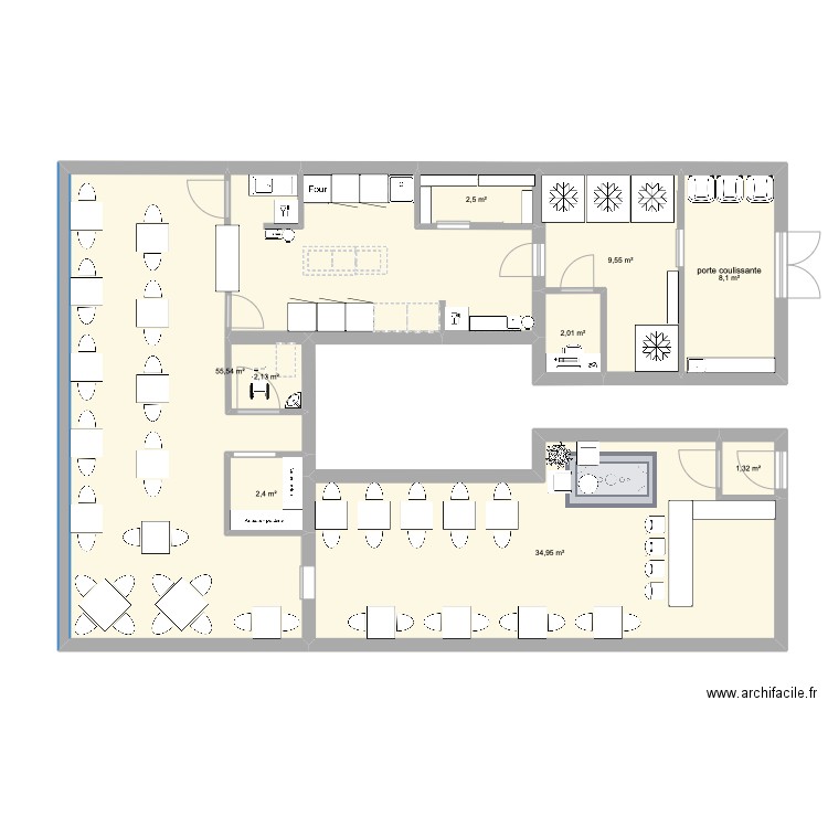 Restaurant . Plan de 9 pièces et 119 m2