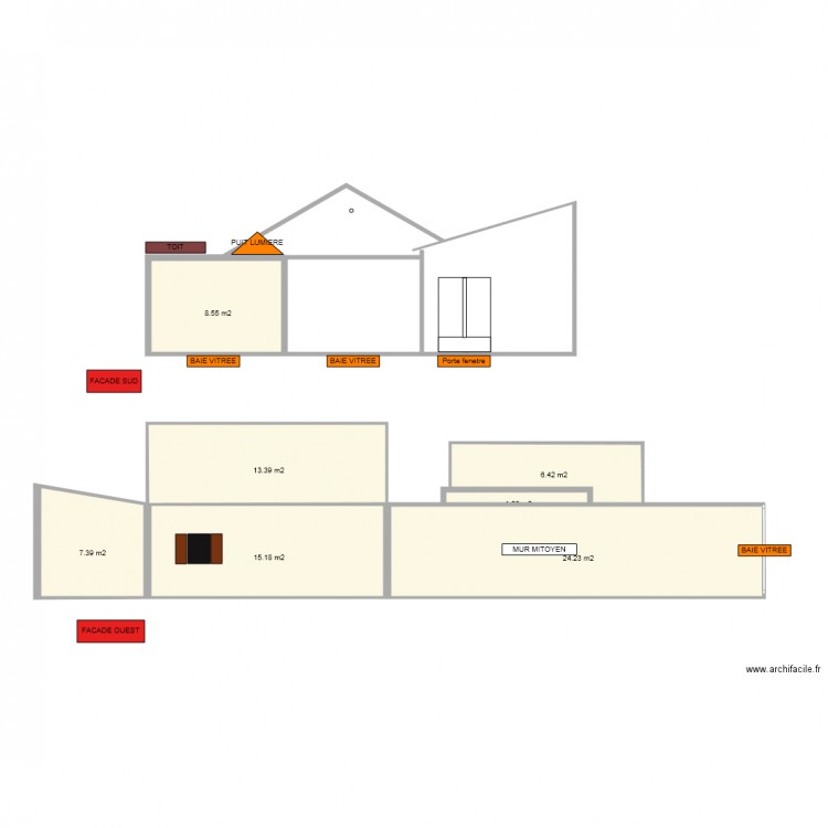 PLAN FACADE ET TOIT PROJET EXTENSION PCMI5 rectifications. Plan de 0 pièce et 0 m2