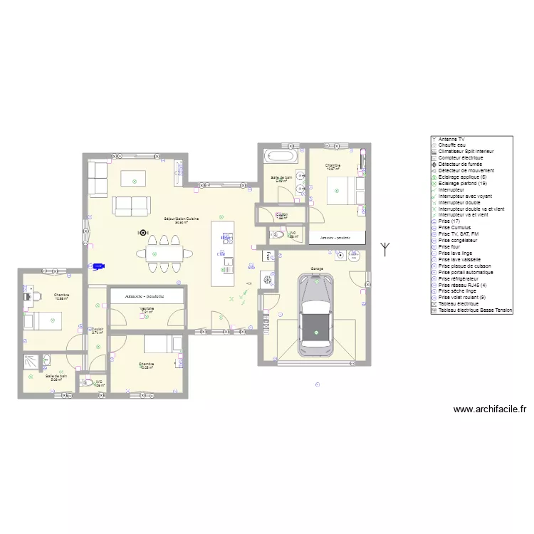 maison 3 chambre 120m2. Plan de 