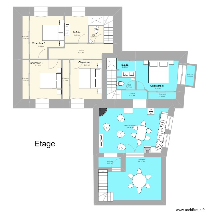 St JULIEN Etage 1. Plan de 18 pièces et 118 m2