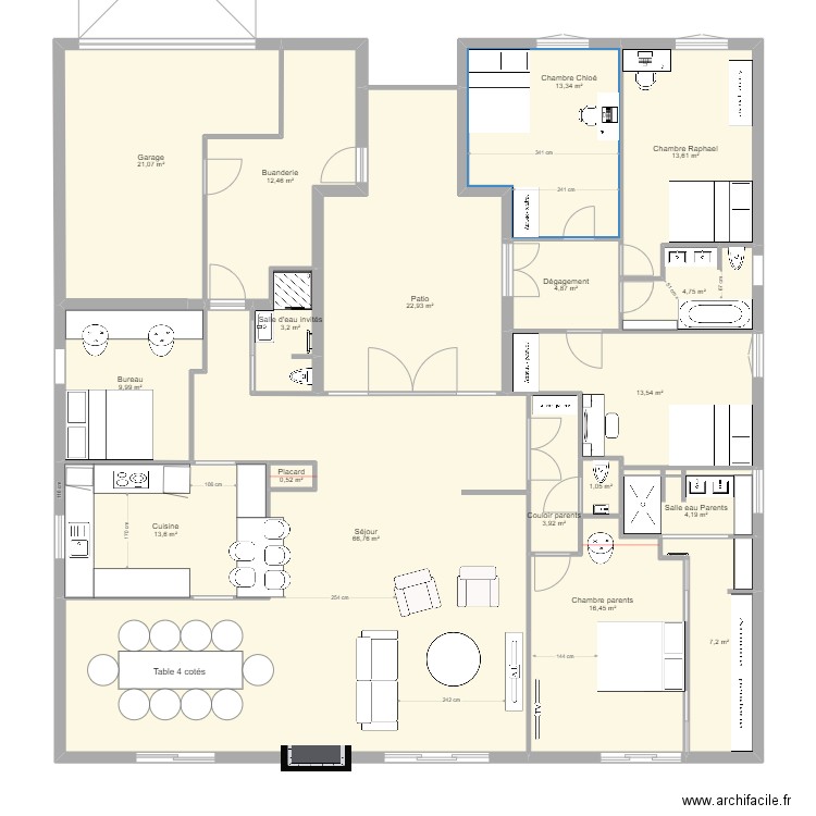 10 sq des Tilleuls à modifier 2. Plan de 18 pièces et 233 m2