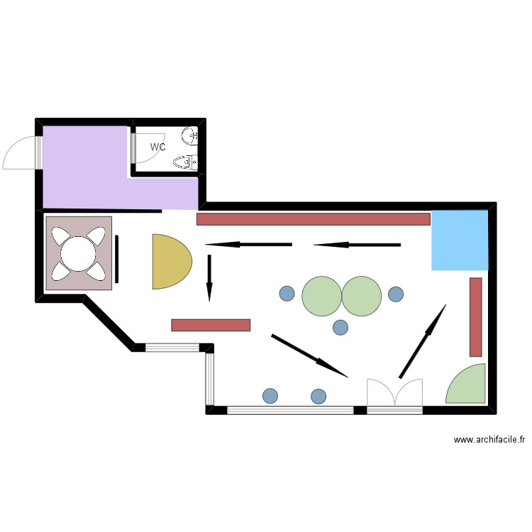 boutique. Plan de 2 pièces et 56 m2