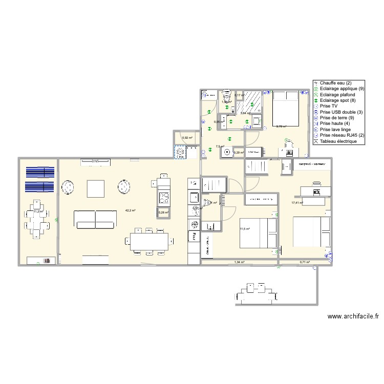 Santa Clara 2 face mer nousV5. Plan de 17 pièces et 111 m2