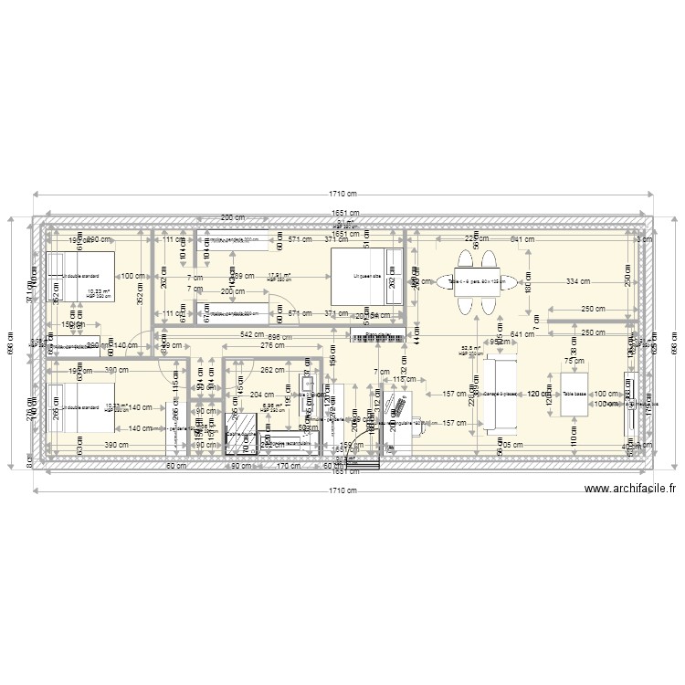 plan maison 100 m2 facade 17m . Plan de 10 pièces et 100 m2