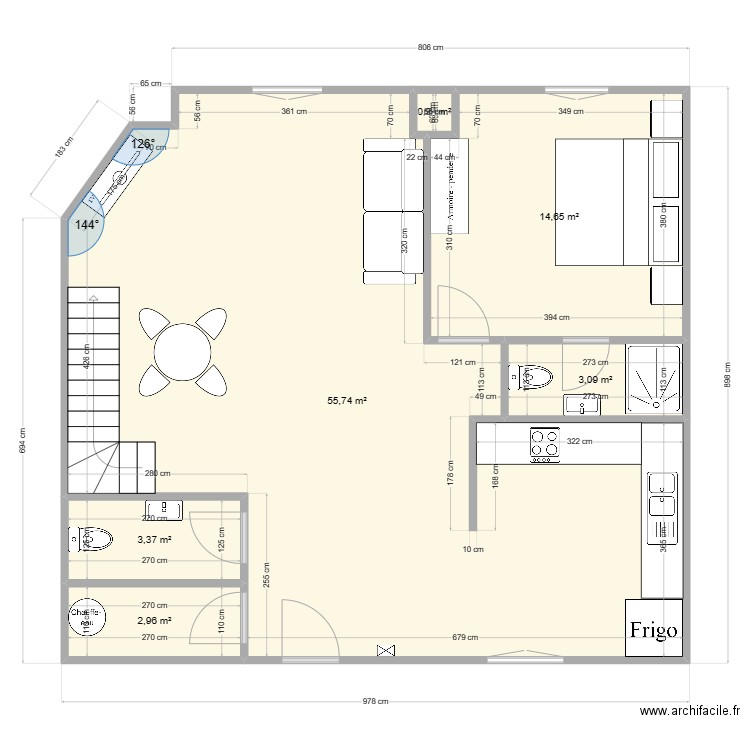 Maison Damien RDC. Plan de 6 pièces et 80 m2