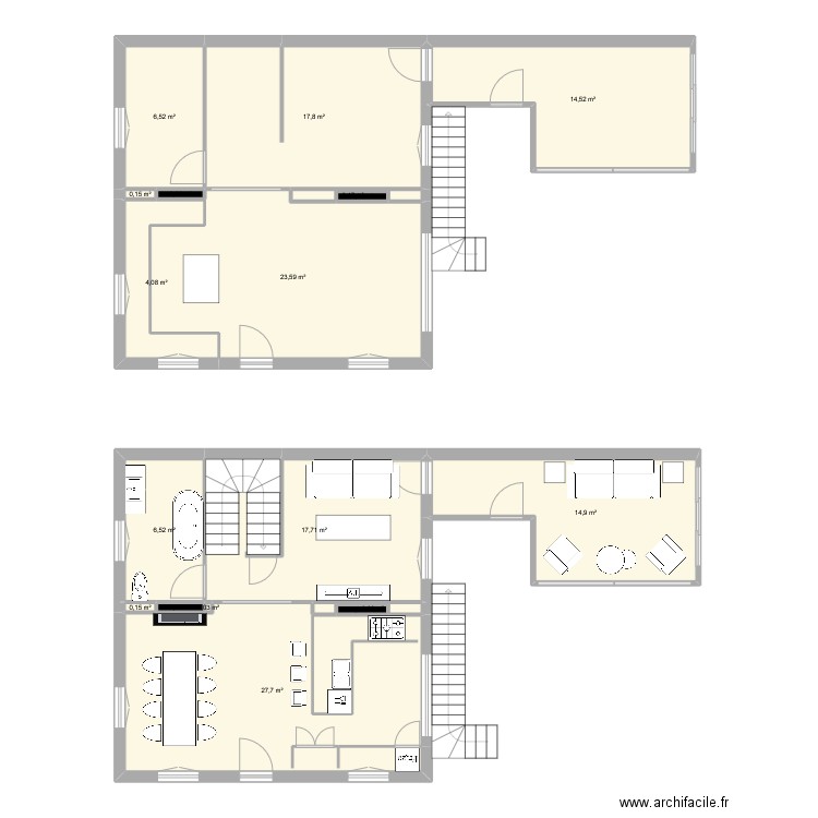 RDC2. Plan de 18 pièces et 135 m2