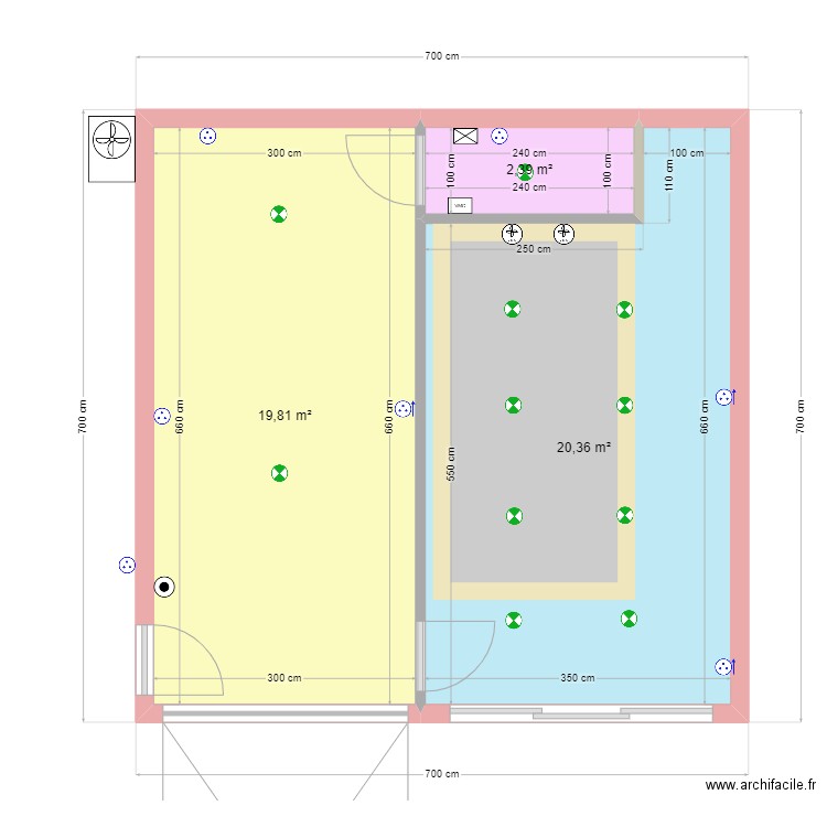 garage piscine 4 elec. Plan de 3 pièces et 43 m2