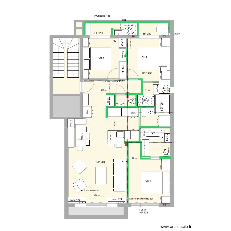 Meerlaan Projet Adé 3  nouveaux murs. Plan de 19 pièces et 91 m2