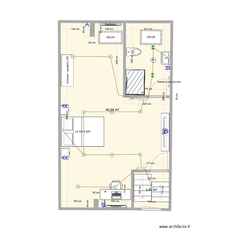 Maison Lodelinsart Grenier. Plan de 2 pièces et 43 m2