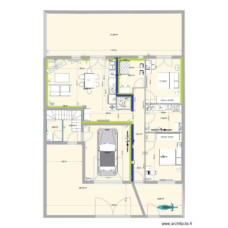 fusain rdc T3 sejour cote cour avril 2021 ITE modif wc porte. Plan de 0 pièce et 0 m2