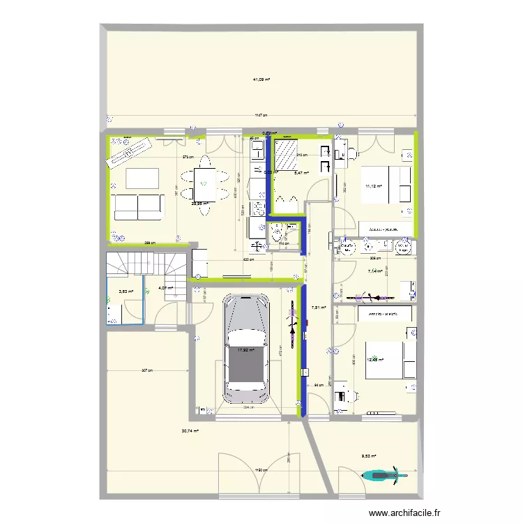 fusain rdc T3 sejour cote cour avril 2021 ITE modif wc porte. Plan de 