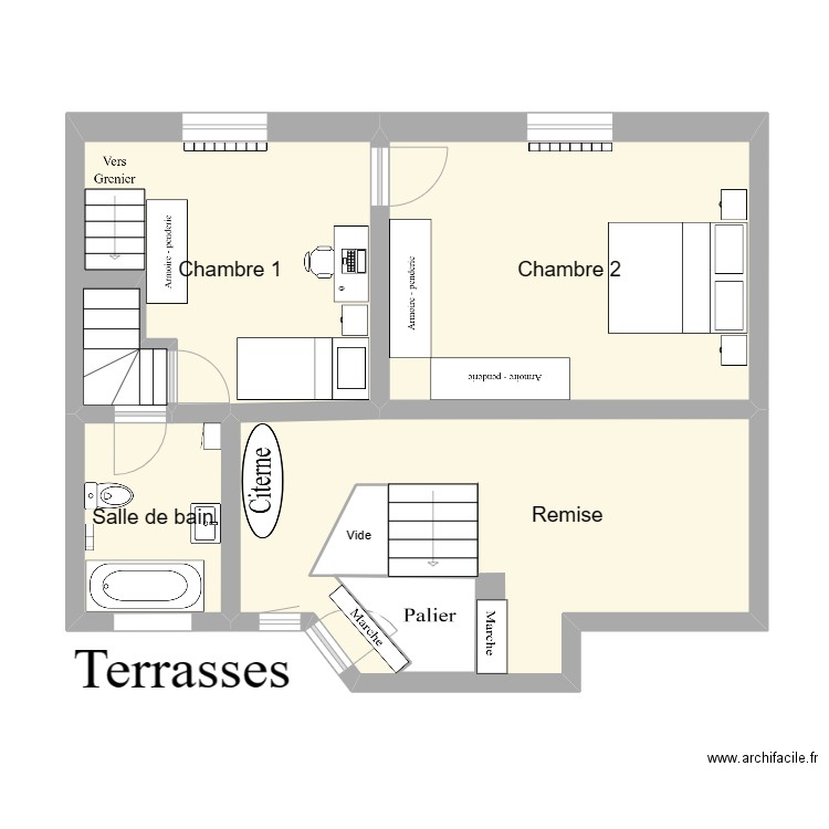 Coraline PAUL - Etage - Meublé. Plan de 6 pièces et 65 m2