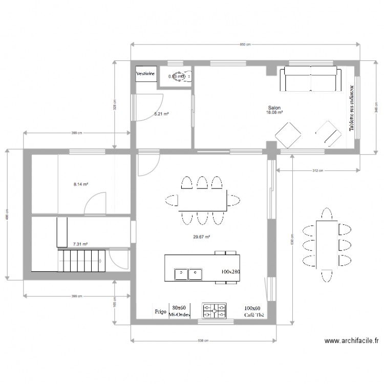 Cuisine Valentine plan total wc hall cuisine ouverte PW100. Plan de 0 pièce et 0 m2