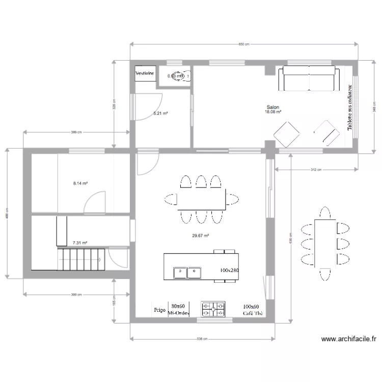Cuisine Valentine plan total wc hall cuisine ouverte PW100. Plan de 0 pièce et 0 m2