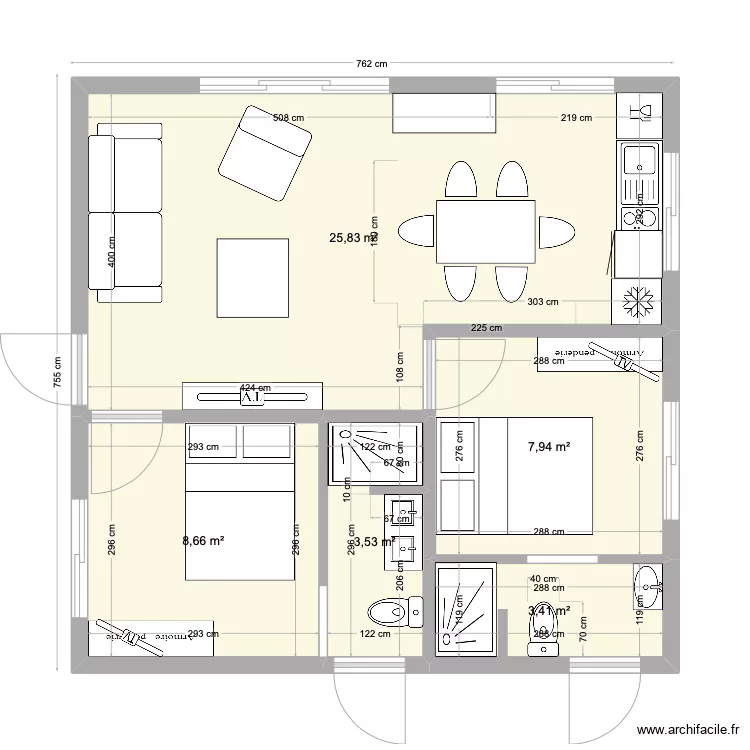 bungalow 2 chambres parentales. Plan de 