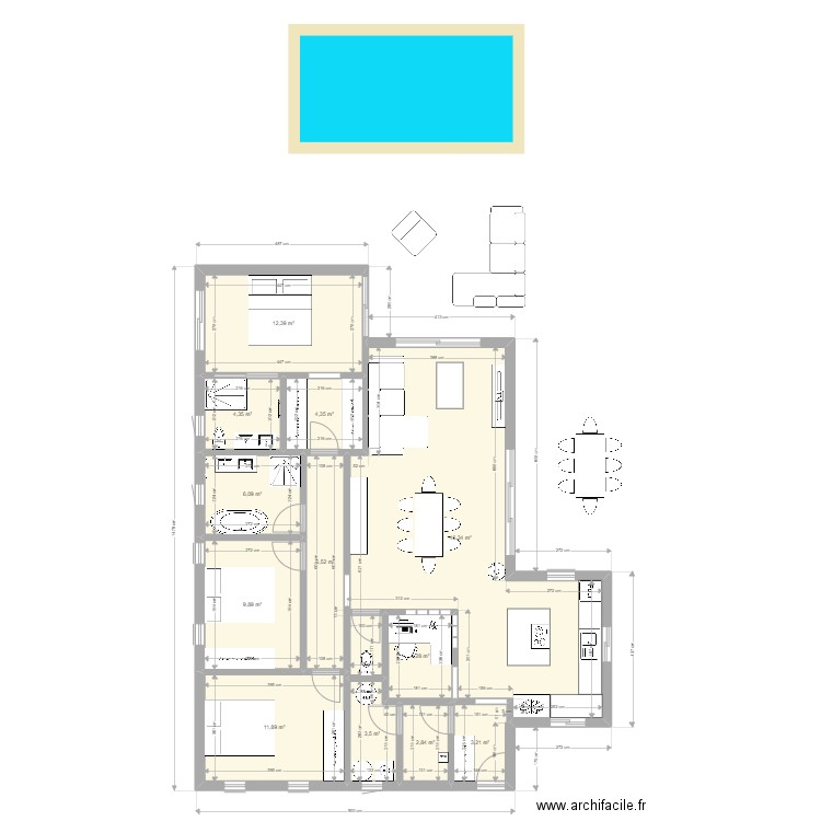 Plein Pied Garage Côté. Plan de 12 pièces et 116 m2
