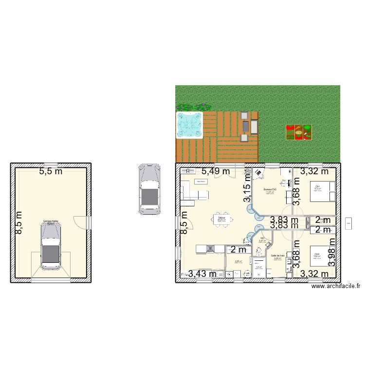 Plan v6. Plan de 9 pièces et 99 m2