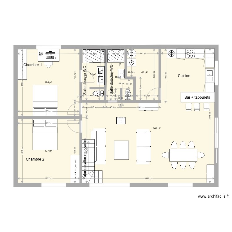 Plan interieur Nov 21 avec 2 SdB 2 WC escalier mezzanine. Plan de 14 pièces et 212 m2