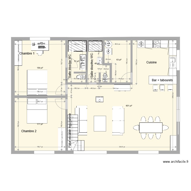 Plan interieur Nov 21 avec 2 SdB 2 WC escalier mezzanine. Plan de 0 pièce et 0 m2