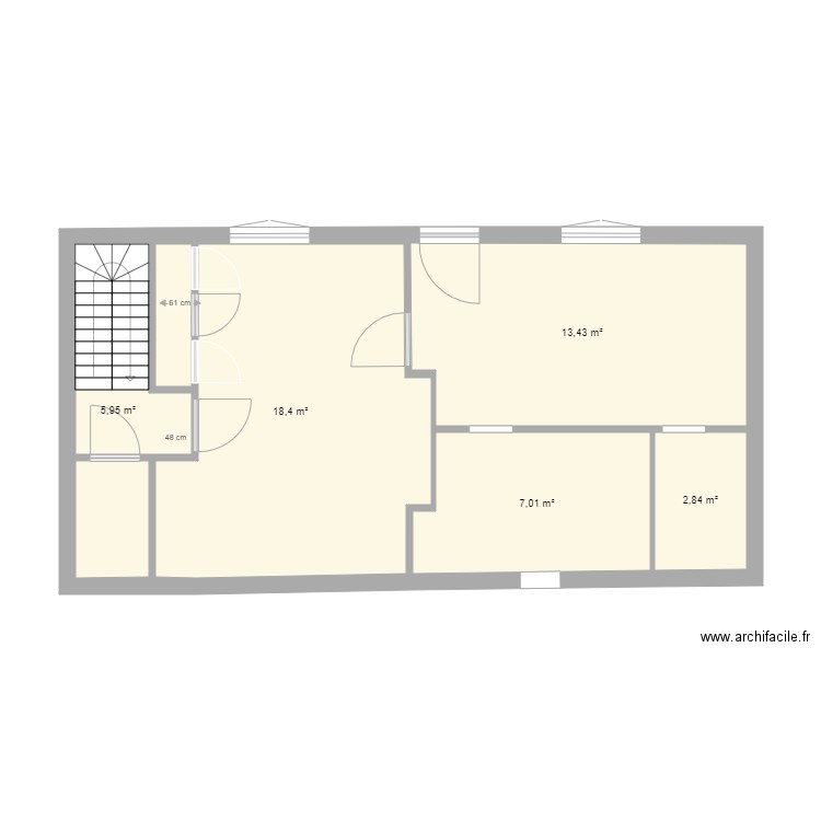 vielle maison. Plan de 5 pièces et 48 m2