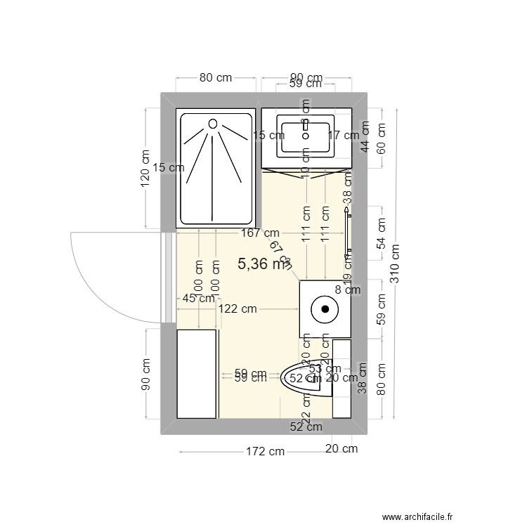 Salle de bain PM Validé. Plan de 1 pièce et 5 m2