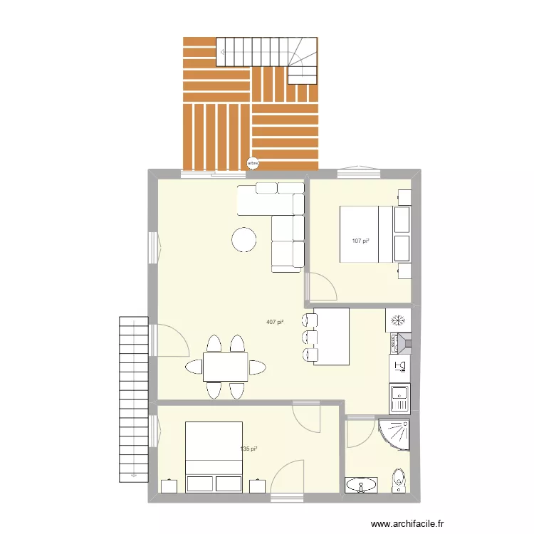 242 2eme &eacute;tage arri&egrave;re avec terrasse plus grande. Plan de 