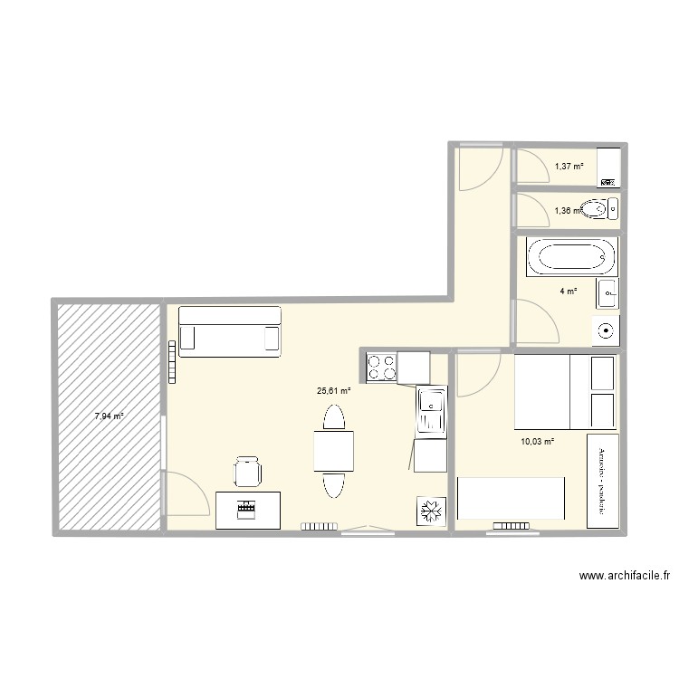 delbo amenagement. Plan de 6 pièces et 50 m2