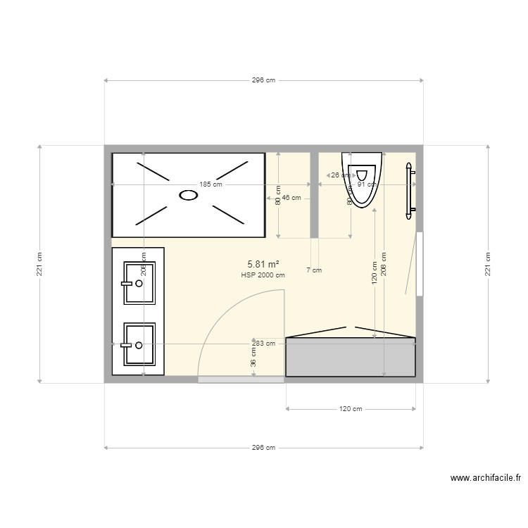 berfar. Plan de 1 pièce et 6 m2