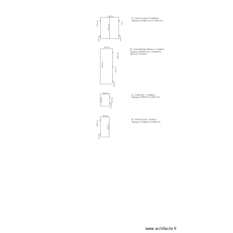 Dimensions volets. Plan de 0 pièce et 0 m2