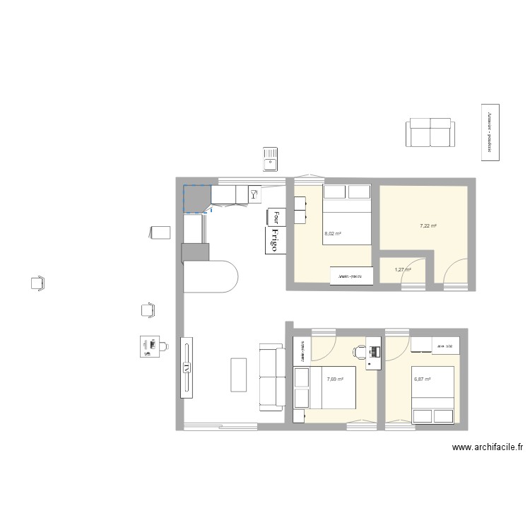 plan appartement . Plan de 5 pièces et 31 m2