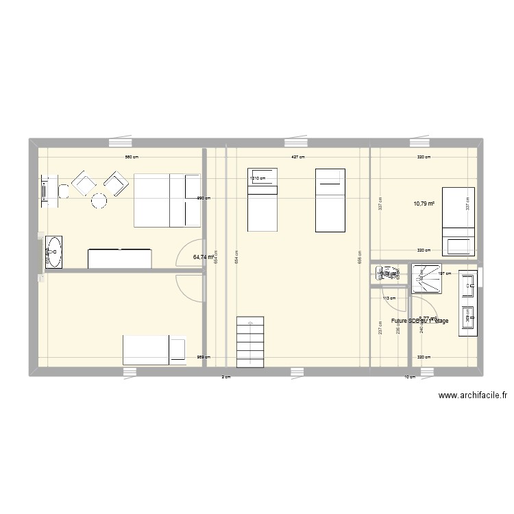 Petit Rezole Grenier Version 1. Plan de 4 pièces et 85 m2