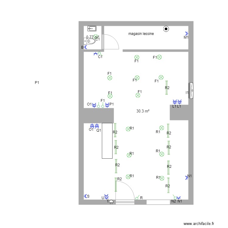 magasin lessine. Plan de 2 pièces et 31 m2