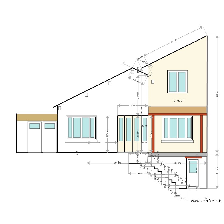 Plan de facade après projet3. Plan de 4 pièces et 24 m2