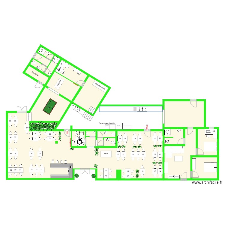 Plan restaurant 2 chambres RDC. Plan de 0 pièce et 0 m2