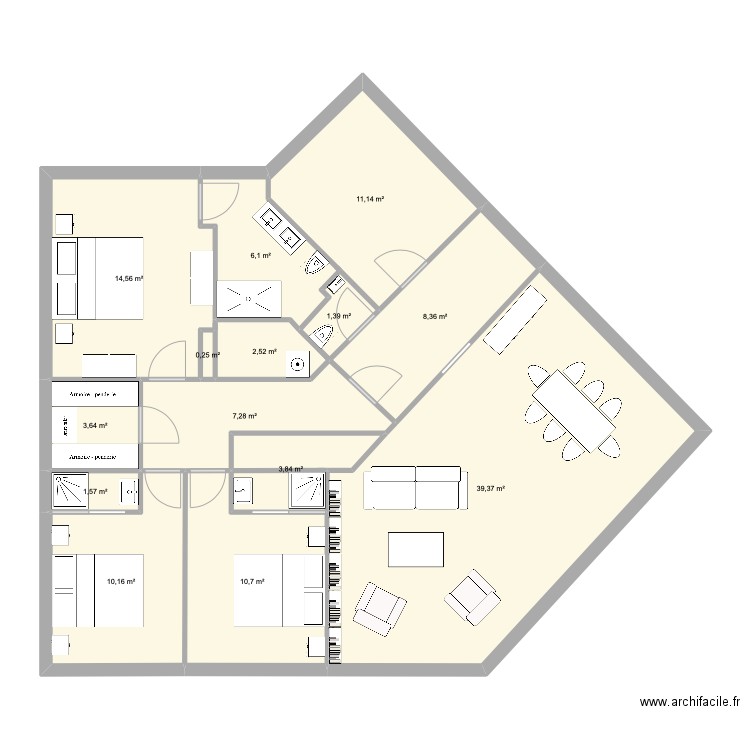 CVP PP av General de Gaulle v1. Plan de 14 pièces et 121 m2