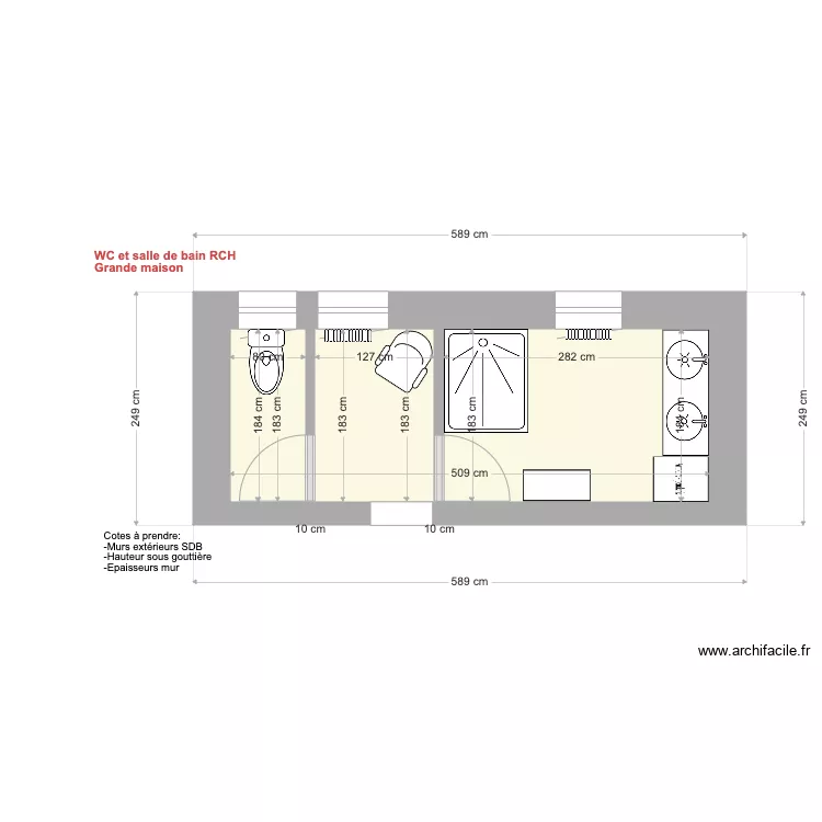 Bloc salle de bain &eacute;tude 2. Plan de 
